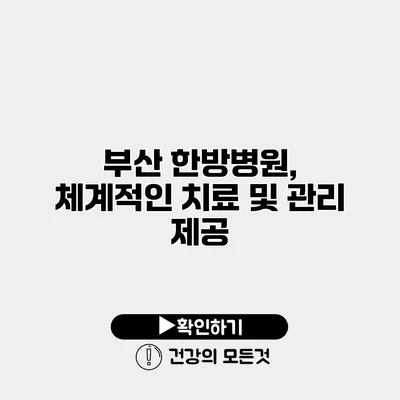 부산 한방병원, 체계적인 치료 및 관리 제공