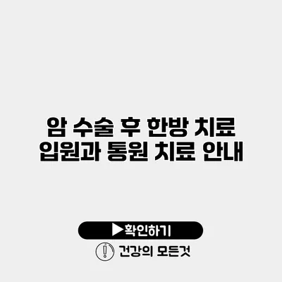 암 수술 후 한방 치료 입원과 통원 치료 안내
