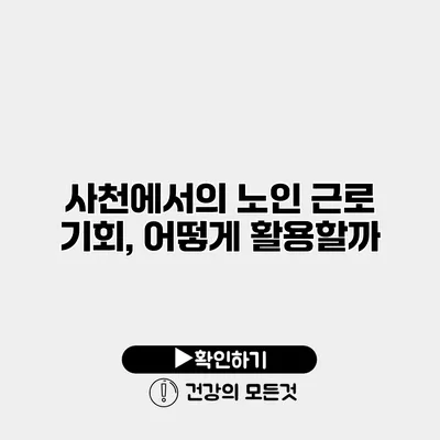 사천에서의 노인 근로 기회, 어떻게 활용할까?