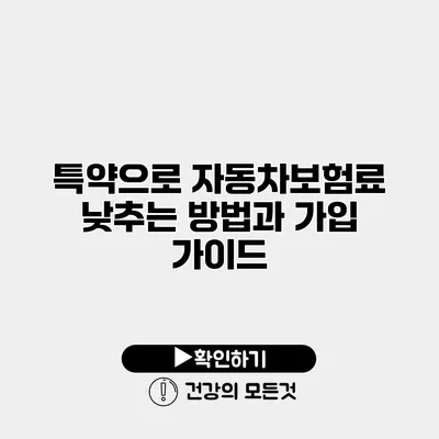 특약으로 자동차보험료 낮추는 방법과 가입 가이드